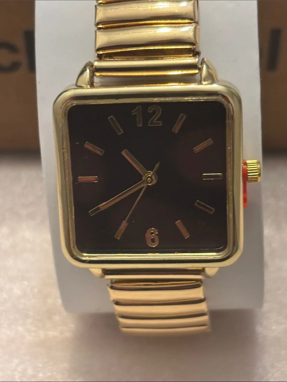 Gold-Tone Women's Square Watch with Black Dial